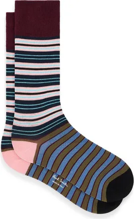 Paul Smith Stripe Cotton Blend Dress Socks in Navy at Nordstrom