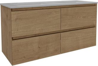 Saniclass Holz Atelier Badkamermeubelset - 120x45x60cm - keramische wastafel wit - 2 wasbakken - 2 kraangaten - 2 lades - Eiken Natural