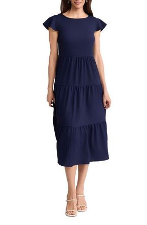 Jones New York Flutter Sleeve Midi Dress in Pacific Navy at Nordstrom, Size X-Large