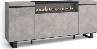 Skraut Home Aparadores Para Sal&oacute;n, Gran Capacidad De Almacenaje, 200x87x35cm, 4 Puertas, Chimenea El&eacute;ctrica, Dise&ntilde;o Industrial, Estilo Moderno, Gris Cemento - Skr