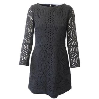 Maje Cutout Lace Mini Dress in Black Cotton