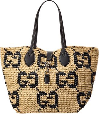 Gucci Dnu Pack Gucci Medium Woven Leather-Trim Tote