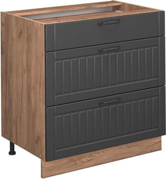 Vicco Mueble Bajo De Cocina Fame-line, Gris Oscuro, 80 Cm Con 3 Cajones, Et Roble, Vicco