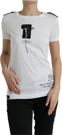 Dolce & Gabbana Rose Print Crewneck Katoenen T-shirt - Dames - T-shirts - Wit - XS - Katoen - Tops