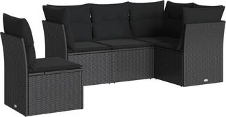 vidaXL Vidaxl - Set De Muebles De Jard&iacute;n 5 Pzas Y Cojines Rat&aacute;n Sint&eacute;tico Negro