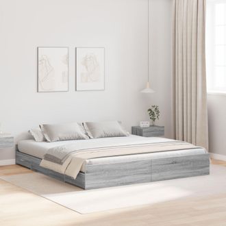Berkfield Home Storage Bed Frame with Drawer with Headboard with Storage Grey sonoma 200 x 200 cm
