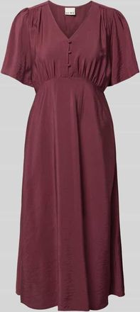 Ichi Midikleid aus Viskose-Mix mit V-Ausschnitt Modell Aniva in Bordeaux, Gr&ouml;&szlig;e 34