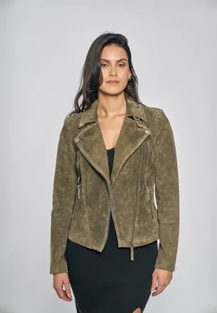 Freaky Nation Lederjacke FREAKY NATION Taxi Driver-FN, Damen, Gr. XXL(44), gr&uuml;n, Oberstoff: 100% Leder; Futter: 100% Polyester, figurbetont, Jacken Lederjacke