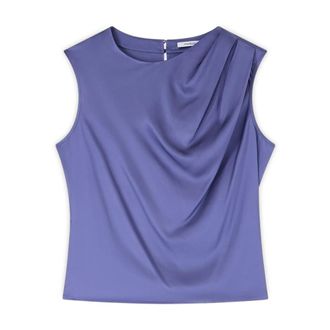 Motivi Tops, Dames, Blauw, XL, Satijn, Satijnen top met asymmetrische draperie