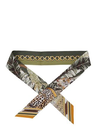 Ferragamo Leopard-Print Silk Scarf - Green