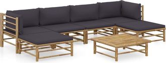 vidaXL Set De Muebles De Jard&iacute;n 7 Piezas Bamb&uacute; Con Cojines Gris Oscuro Vidaxl