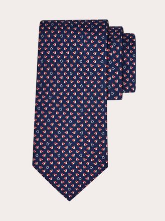 Ferragamo Men Mail print silk tie Blue
