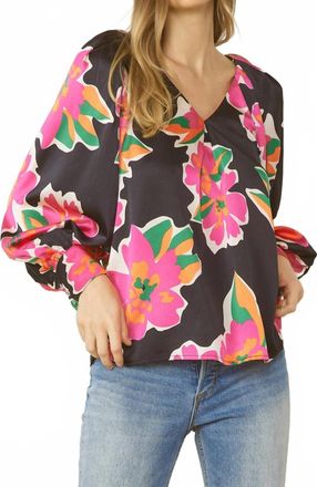 Entro Satin Floral Blouse In Black Mix