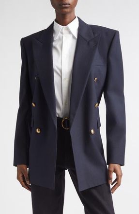 Saint Laurent Double Breasted Wool Blazer in Marine at Nordstrom, Size 10 Us