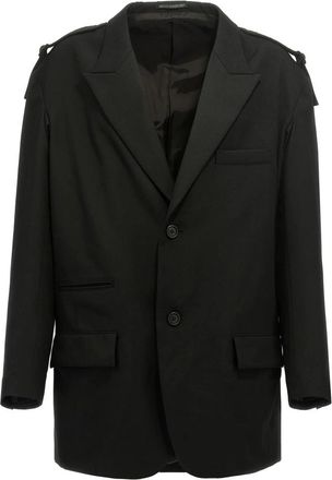 Yohji Yamamoto Single-Breasted Blazer Met Riemdetail - Heren - Blazers - Zwart - L - Wol - Jassen