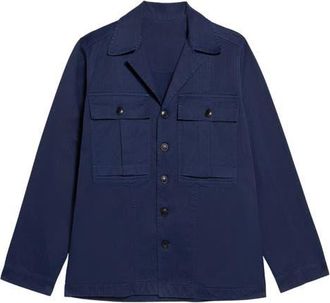 Fortela Solomon Herringbone Cotton Overshirt in Indigo Rinse at Nordstrom, Size 52 Eu