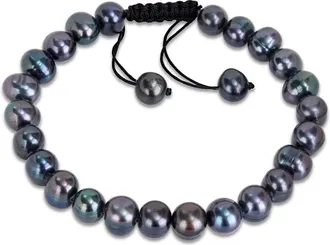 Amour 8-9mm Black Cultured Freshwater Pearl Adjustable Bracelet - 9 in