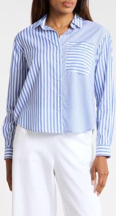 Beach Lunch Lounge Lilah Long Sleeve Button Front Shirt in Lake Stream at Nordstrom Rack, Size X-Small