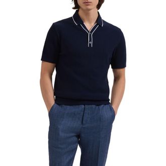 Bugatchi Waffle Stitch Polo Sweater in Navy at Nordstrom, Size Xx-Large