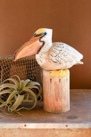 Kalalou Carved Wooden Pelican On A Piling