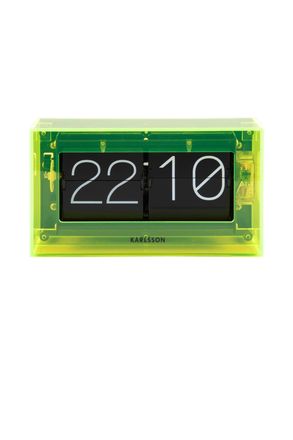 Present Time Karlsson Table Clock Acrylic Boxed Flip - Neon Yellow
