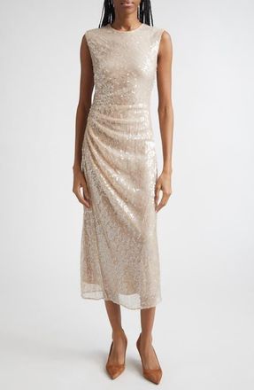 Veronica Beard Kimberly Side Ruched Sequin Sheath Dress in Champagne at Nordstrom, Size 10
