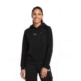Puma Felpa con cappuccio e paillettes Essentials da donna, Abbigliamento, Nero, XL