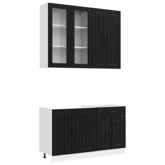 vidaXL Unidad De Cocina Lucca 4 Uds. Negro Madera De Ingenier&iacute;a Vidaxl