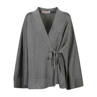 Circus Hotel Metallic Wrap Kimono - female - Circus Hotel - Cardigans - Gray - S - Knitwear