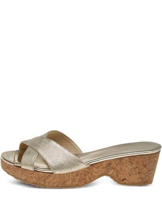 Jimmy Choo London 2023 cross-strap cork wedge sandals - women - Leather/Leather/Rubber - 36 - Gold