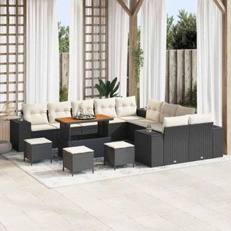 vidaXL Conjunto De Sof&aacute; De Jard&iacute;n 14 Pcs Negro, Crema 110 X 55 X 71 Cm Vidaxl
