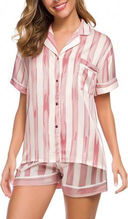 Generic Summer Clothes for Women Womens 2 Piece Pajamas Sets UK Summer Fashion Pyjama Outfits Button Down Shirts&Shorts Pj Sets Loungerwear Ladies Soft Comfy 