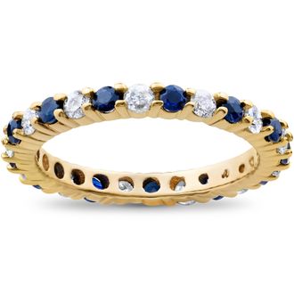 Pompeii3 1 1/2ct Diamond Sapphire Eternity Ring 14K Yellow Gold Size Selectable