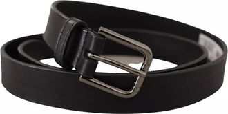 Dolce & Gabbana Black Calf Leather Classic Metal Logo Buckle Mens Belt