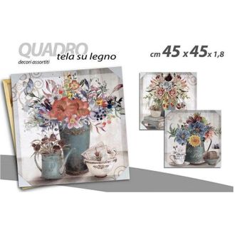 Trade Shop Trade Shop - Quadro Quadretto Decorativo 45x45x1,8cm Tela Su Legno Decori Ass. Piante 757365
