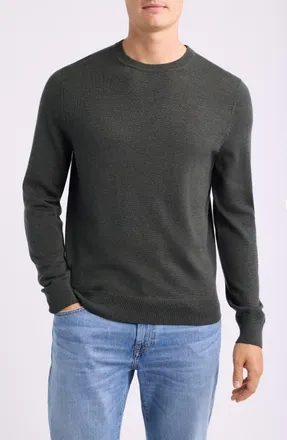 Nordstrom Italian Merino Wool Crewneck Sweater in Green Kombu Heather at Nordstrom, Size Xx-Large