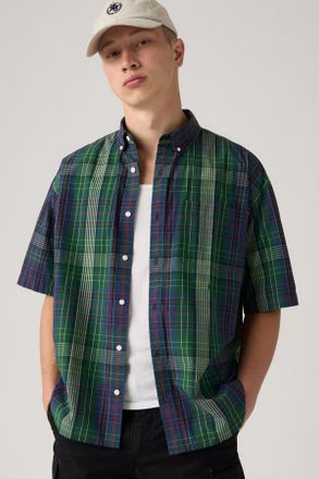 Levi's Short Sleeve Roam Loose Lightweight Shirt - Men - XL - Green / Theo Plaid Dark Green