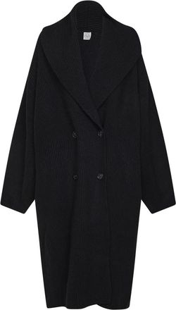 Toteme Geribbelde Cardigan met Dubbele Rij Knopen - Dames - Mantel - Zwart - XS - Wol - Jassen