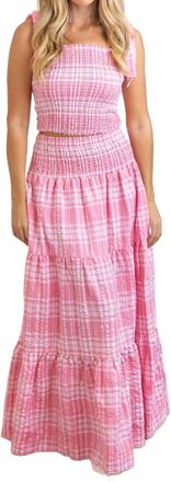 8 Oak Lane Smocked Tie Top And Skirt Set In Pucker Pink