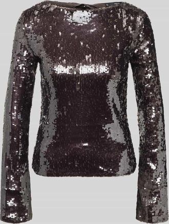 Mango Blusenshirt mit Paillettenbesatz in Mittelbraun, Größe XL