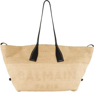 Balmain Shopping Bags, female, Brown, ONE SIZE, Track Raffia Tote Bag