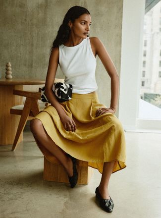 Contemporaine Womens Pleated waist flared maxi skirt