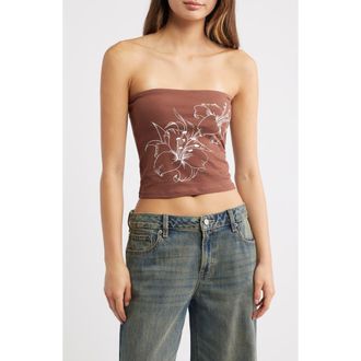 PacSun Lily Graphic Tube Top in Brown at Nordstrom, Size Xx-Small