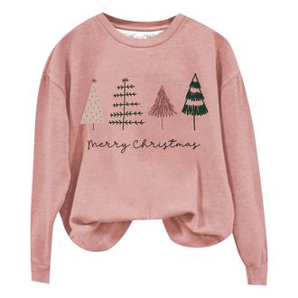 Generic Womens Pullover Sweatshirt Tops 2024 New Personalized Design Womens Christmas Print Long Sleeved Crew Neck Hoodie Hoodies plus Size Women 5x (Pink, L)