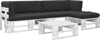 vidaXL Muebles De Pal&eacute;s 4 Pzas Y Cojines Madera Pino Impregnada Blanco Vidaxl