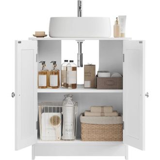 Woltu Mobiletto Armadietto Bagno 2 Ante Mobile Armadio in MDF Bianco