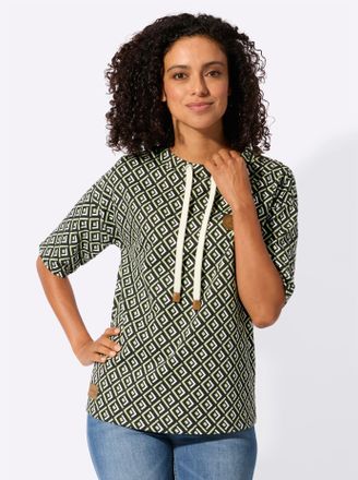 Casual Looks Sweatshirt CASUAL LOOKS, Damen, Gr. 36, pistazie, schwarz, gemustert, 50% Baumwolle, 50% Polyester, gemustert, mehrfarbig, Sweatshirts Sweatshirt