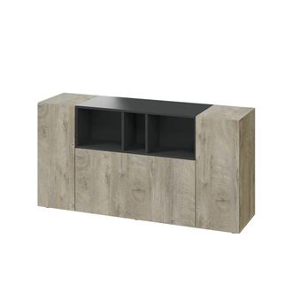 Calicosy Aparador de 3 puertas y 3 nichos - L150 cm - Efecto Roble y Gris