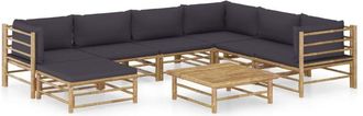 vidaXL Set De Muebles De Jard&iacute;n 8 Piezas Bamb&uacute; Con Cojines Gris Oscuro Vidaxl