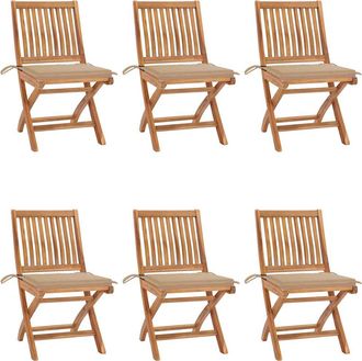 vidaXL Vidaxl - Sillas De Jard&iacute;n Plegables 6 Uds Madera Maciza Teca Con Cojines
